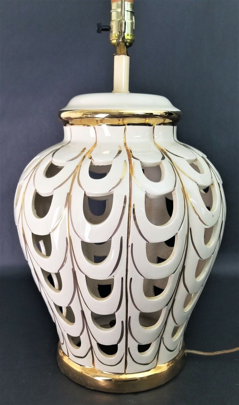 Vintage  Table Lamp by SUNSET COSCO Ceramic 2 Light Reticulated Gold Accents