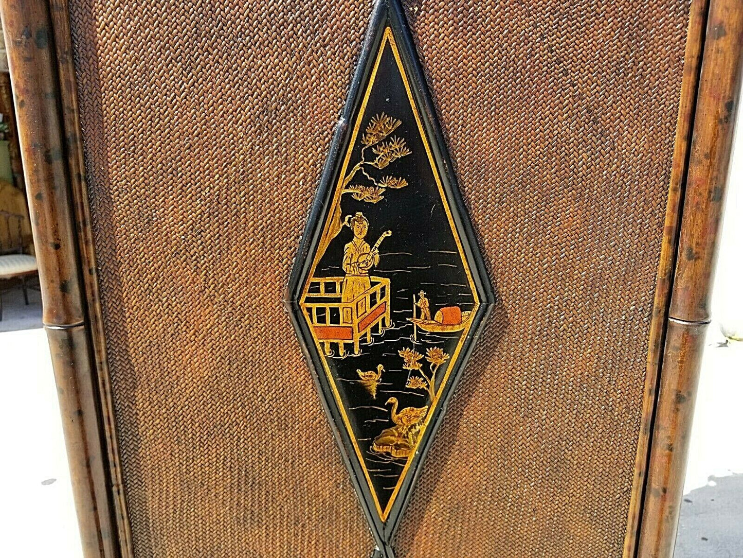 MAITLAND SMITH Asian Chinoiserie Chippendale Wardrobe Armoire Bamboo Wicker