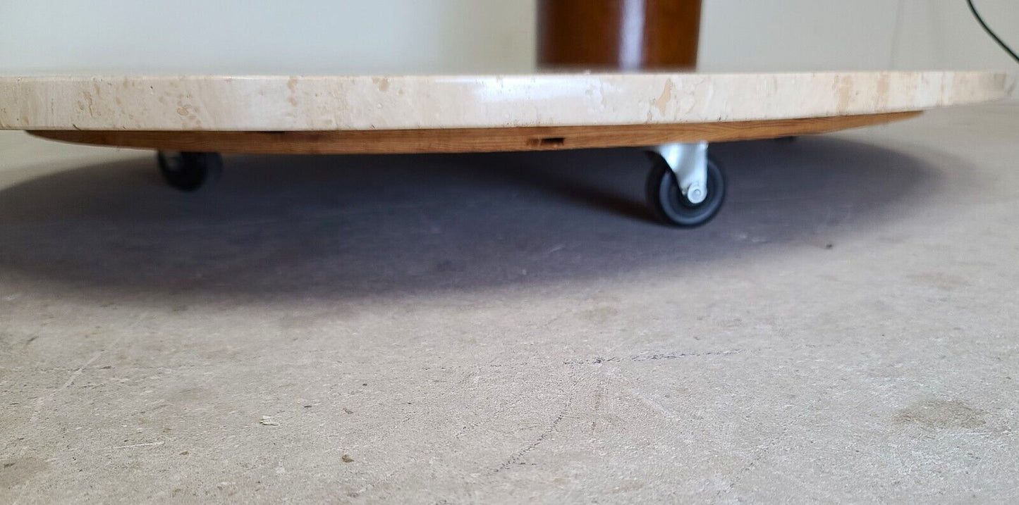 1970's MCM Travertine & Glass Swivel Top Coffee Cocktail Table by LION IN FROST