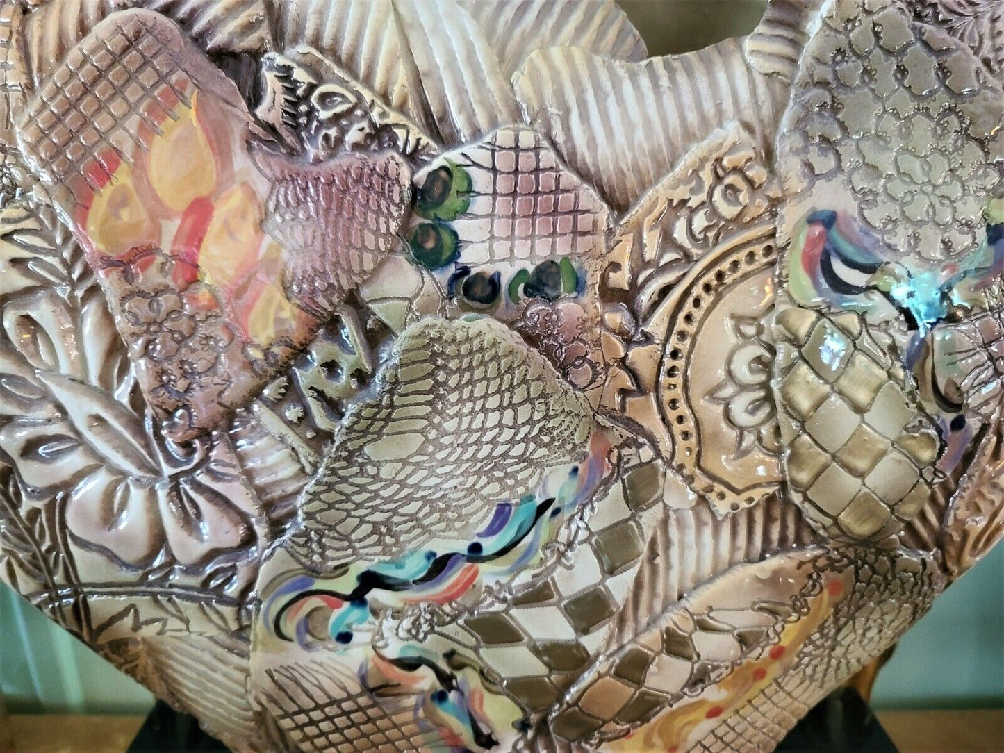 Large GAIL MARKIEWICZ Patchwork Heart Vase Studio Art Pottery