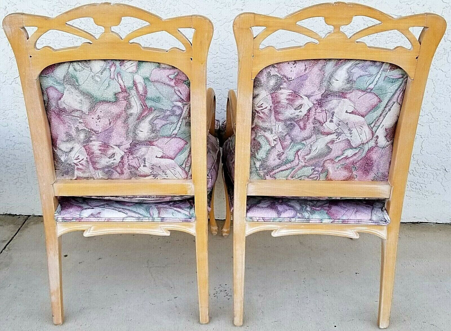 (2) French Provincial Fauteuil Carved Wood Upholstered Accent Chairs Armchairs