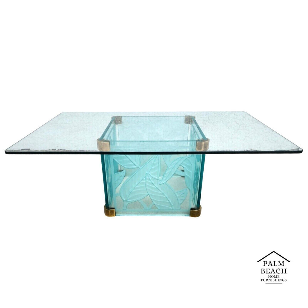 Coffee Cocktail Table Etched Glass Dennis Abbe Coastal Palm Beach