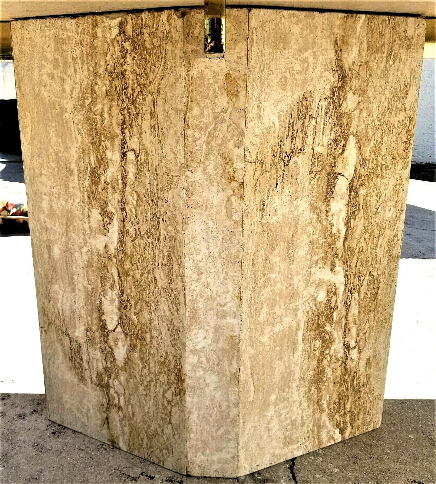 MCM ELLO Style Vintage Polished Italian Travertine Marble Dining Table 80" x 39"