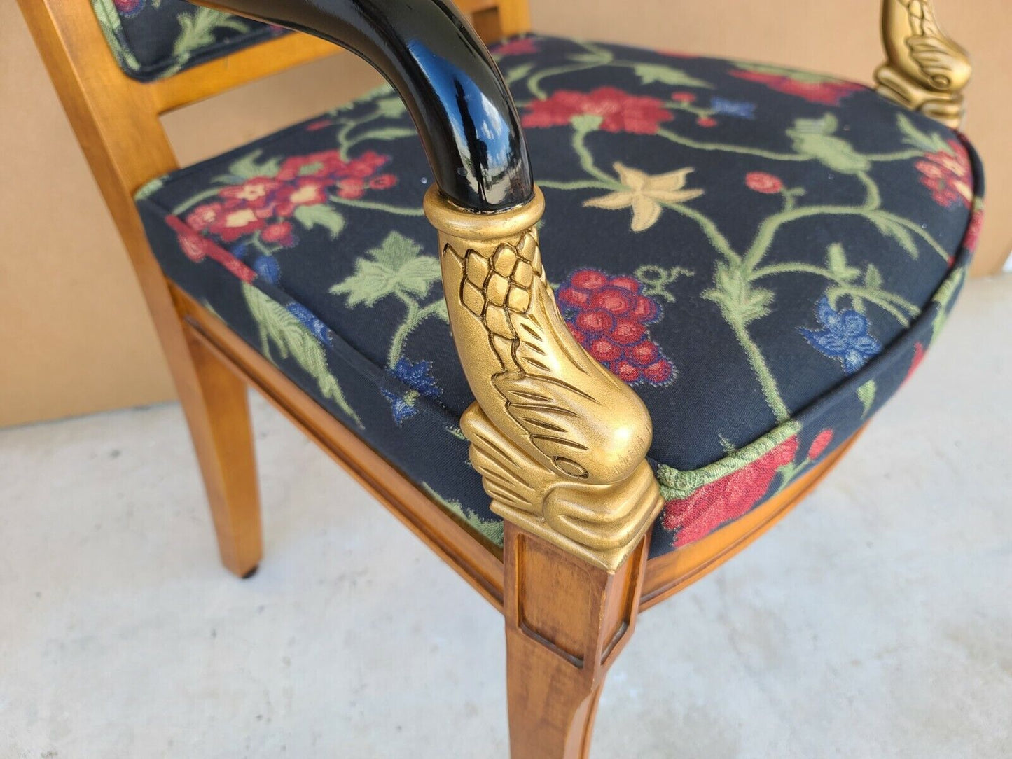 French Directoire Style Ebonized Carved Dolphins Desk Armchair