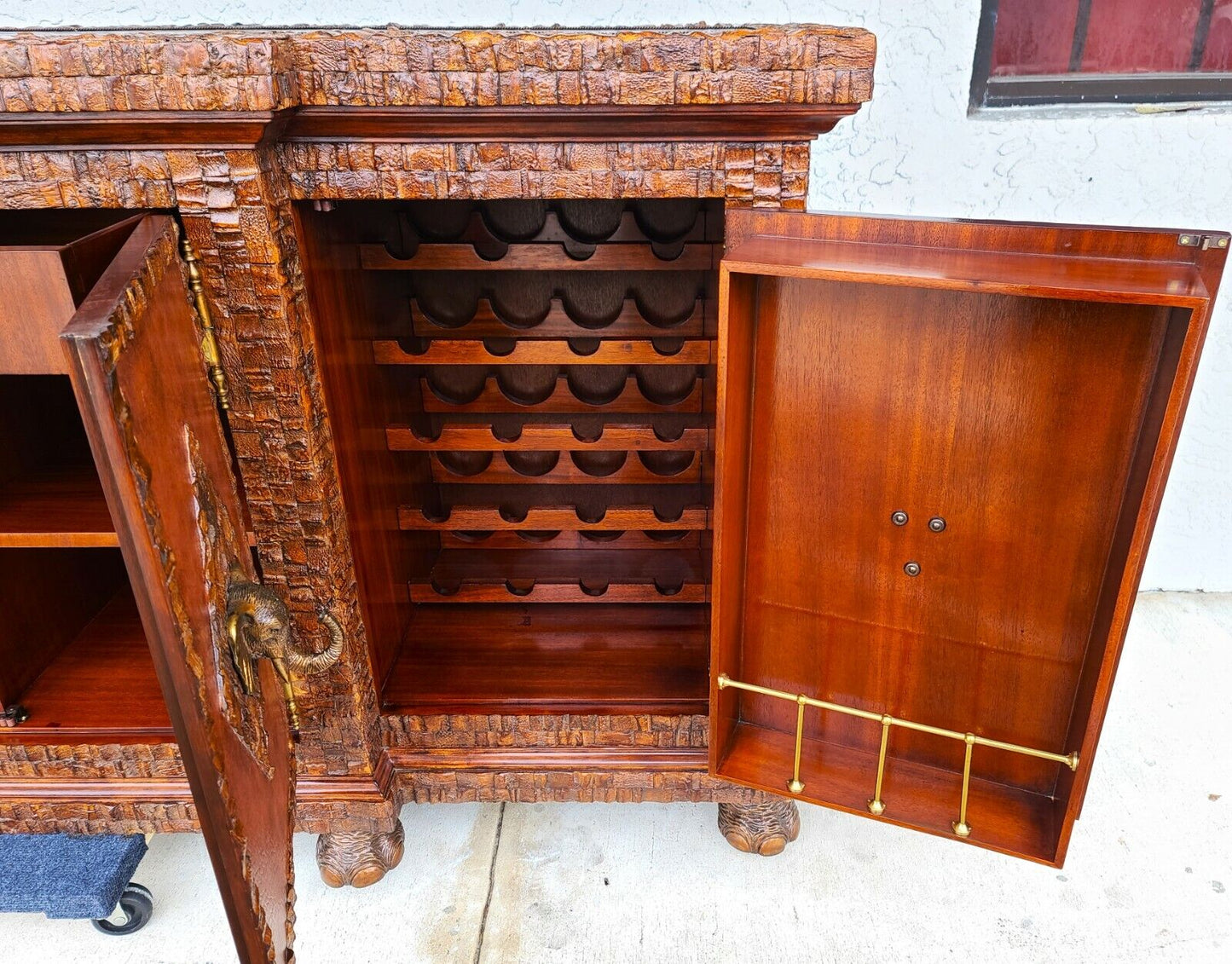 Huge Coconut Shell Brass Elephants & Brass Top Bar Cabinet by LLOYD BUXTON