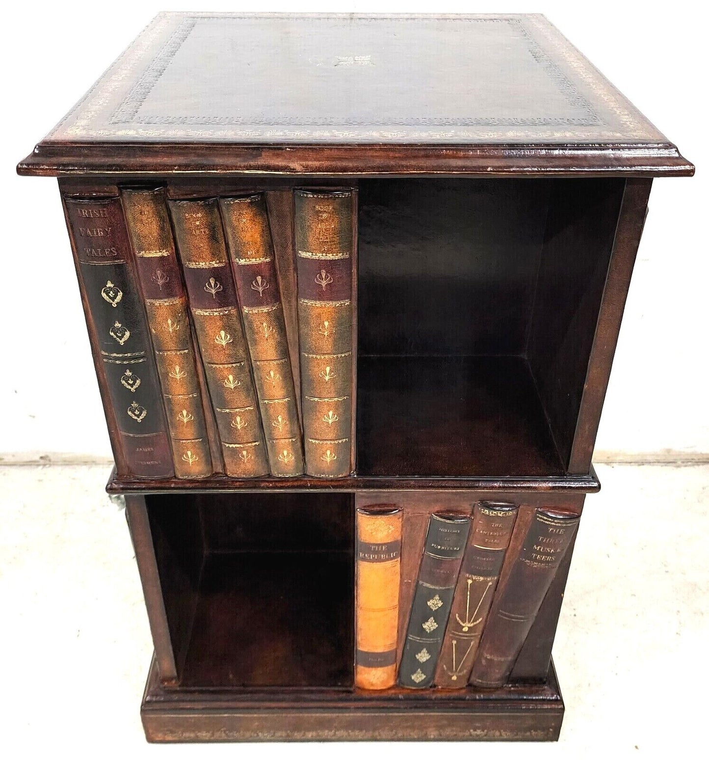 Tooled Leather Faux Book Nightstand Side Table by MAITLAND SMITH