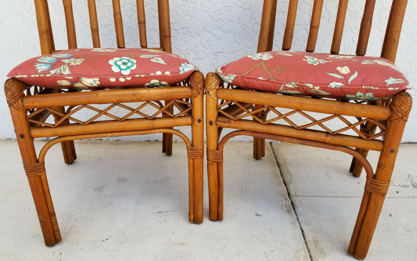 (2) Vintage MCM Bamboo Rattan Side Dining Accent Chairs