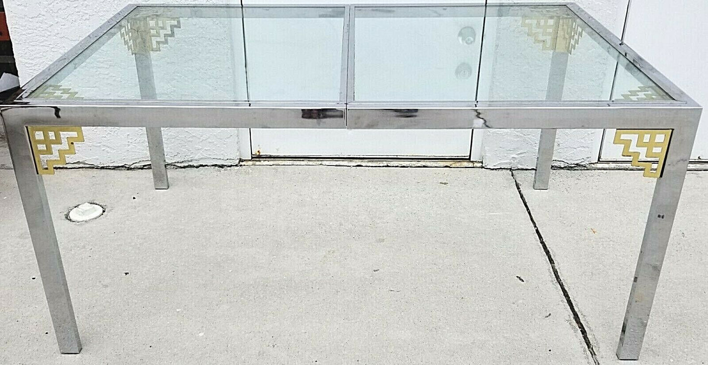 MCM 1970's MASTERCRAFT Style Hollywood Regency Chrome and Glass Dining Table 60"