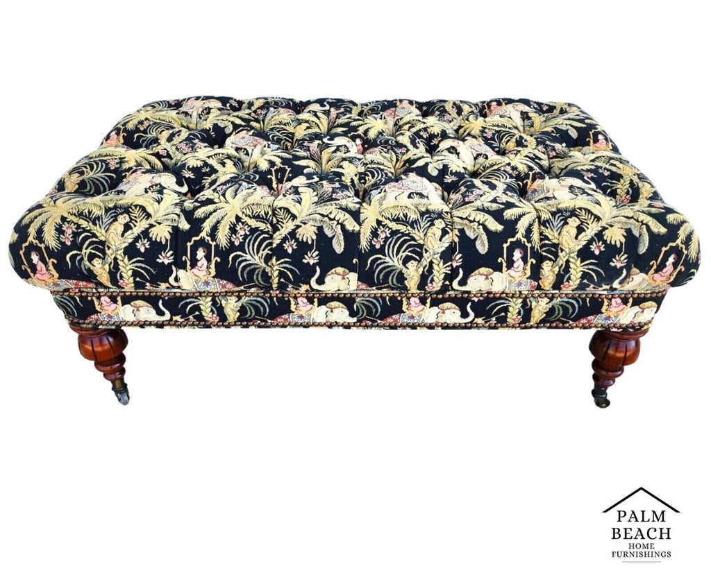 Oversized Ottoman Table Tufted Rolling Elephants Monkeys