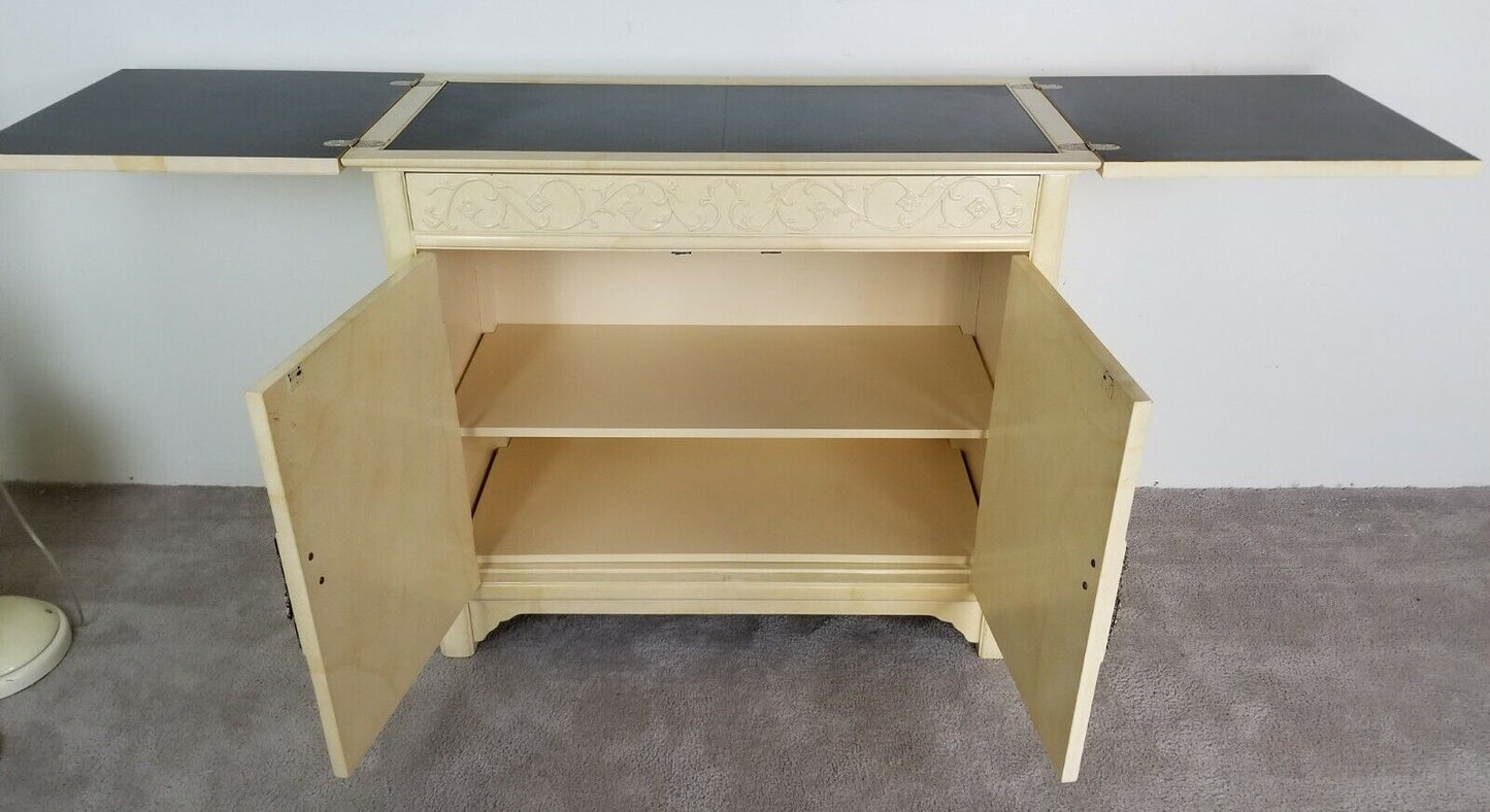Vtg HENREDON by Roy Coleman Lacquered Bar Buffet Faux Goat Skin Asian Style