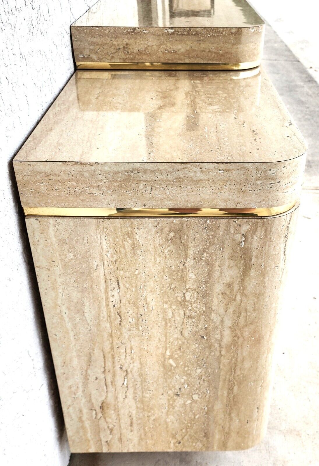 Sideboard Buffet Dry Bar Cabinet Postmodern Faux Travertine