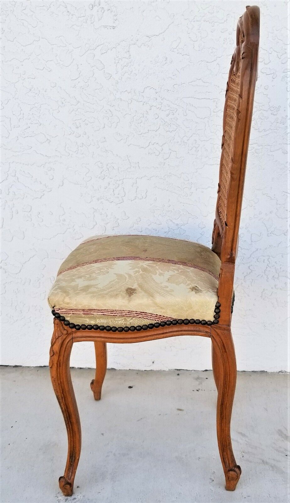 Antique French Provincial Louis XV Caned Vanity Accent Chair