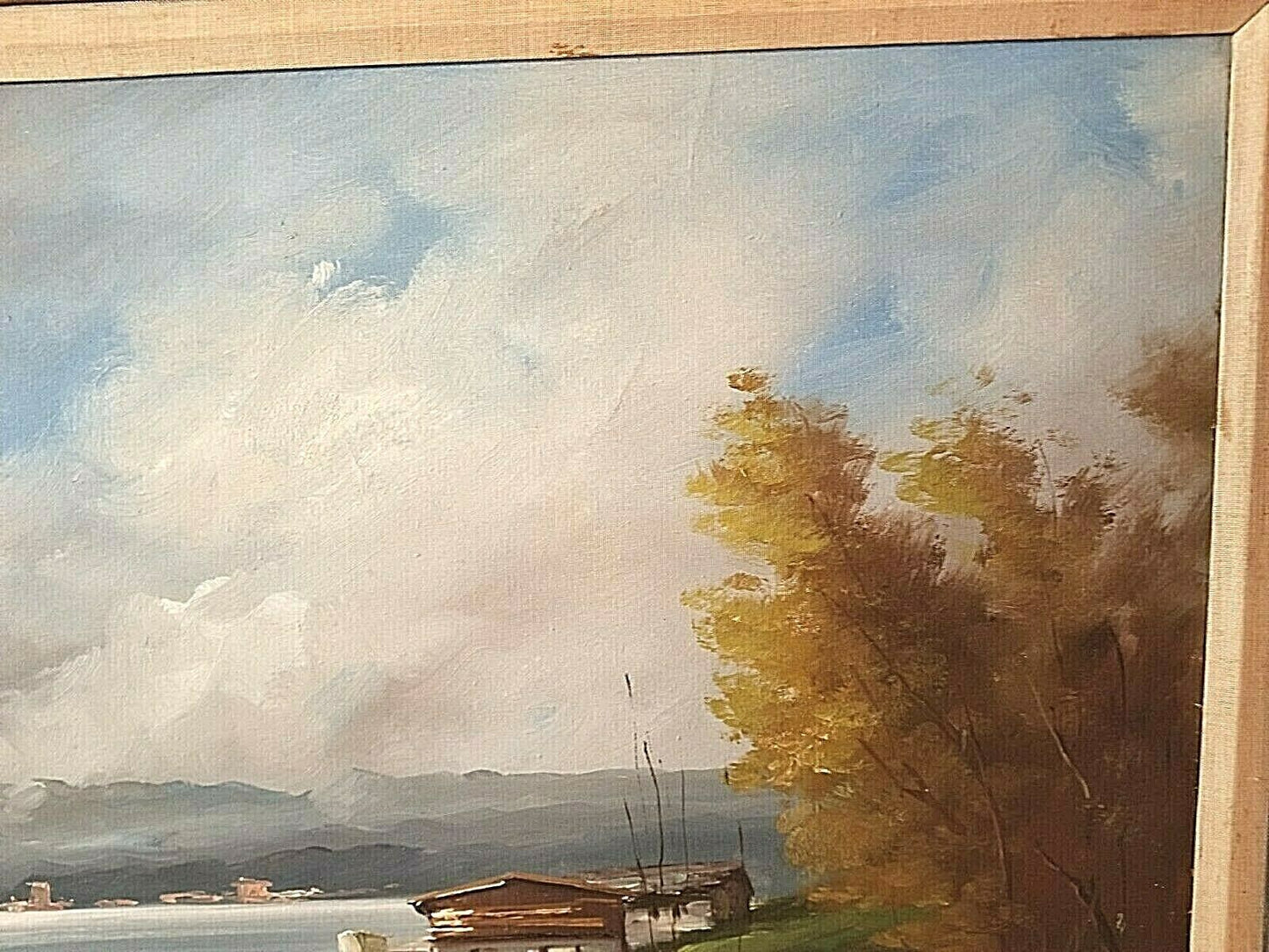 Wonderful Mid Century Artist Signed Italian Lakeside Landscape Oil Painting