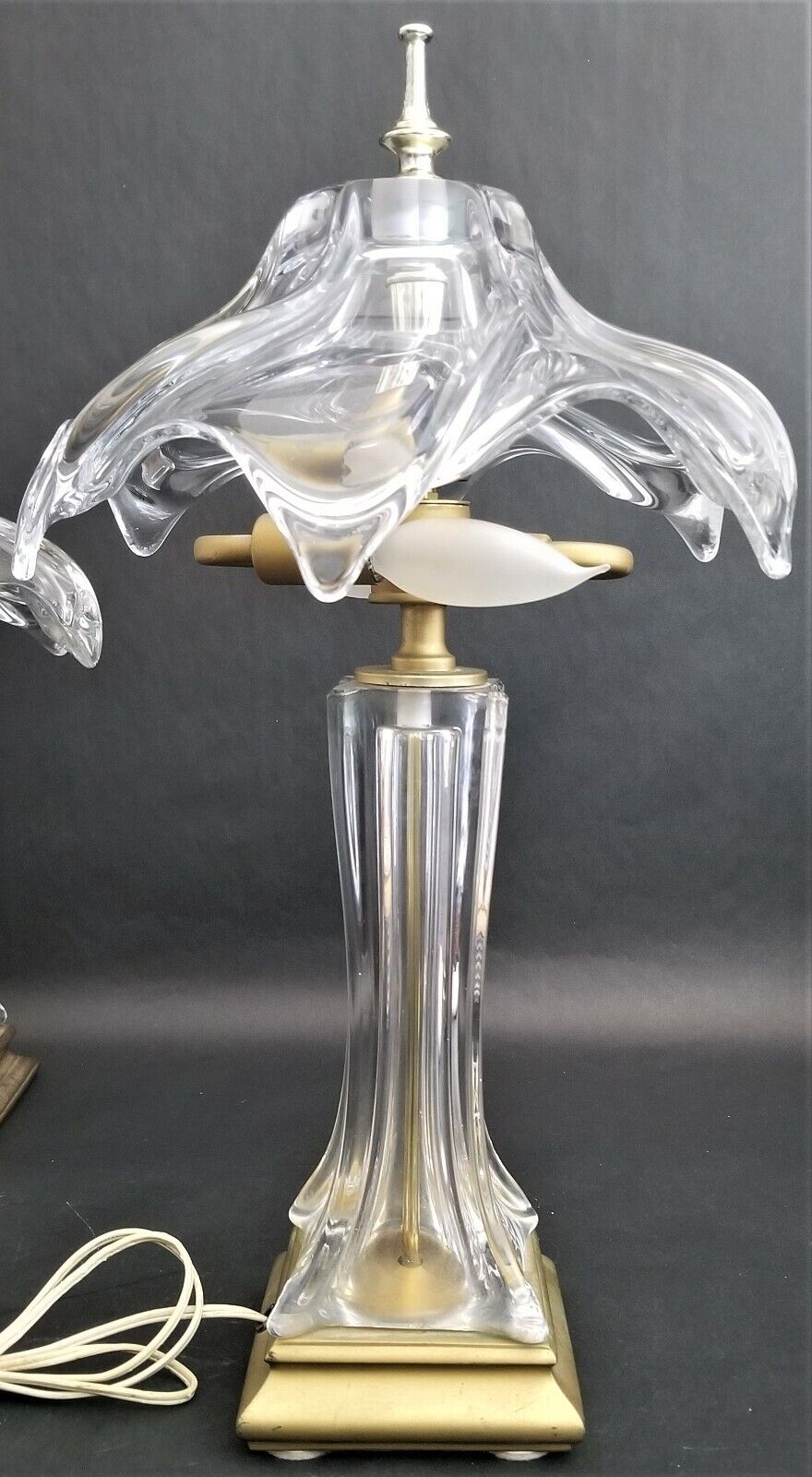1970's COFRAC ART VERRIER Hand Blown Heavy Crystal and Brass Petite Table Lamp