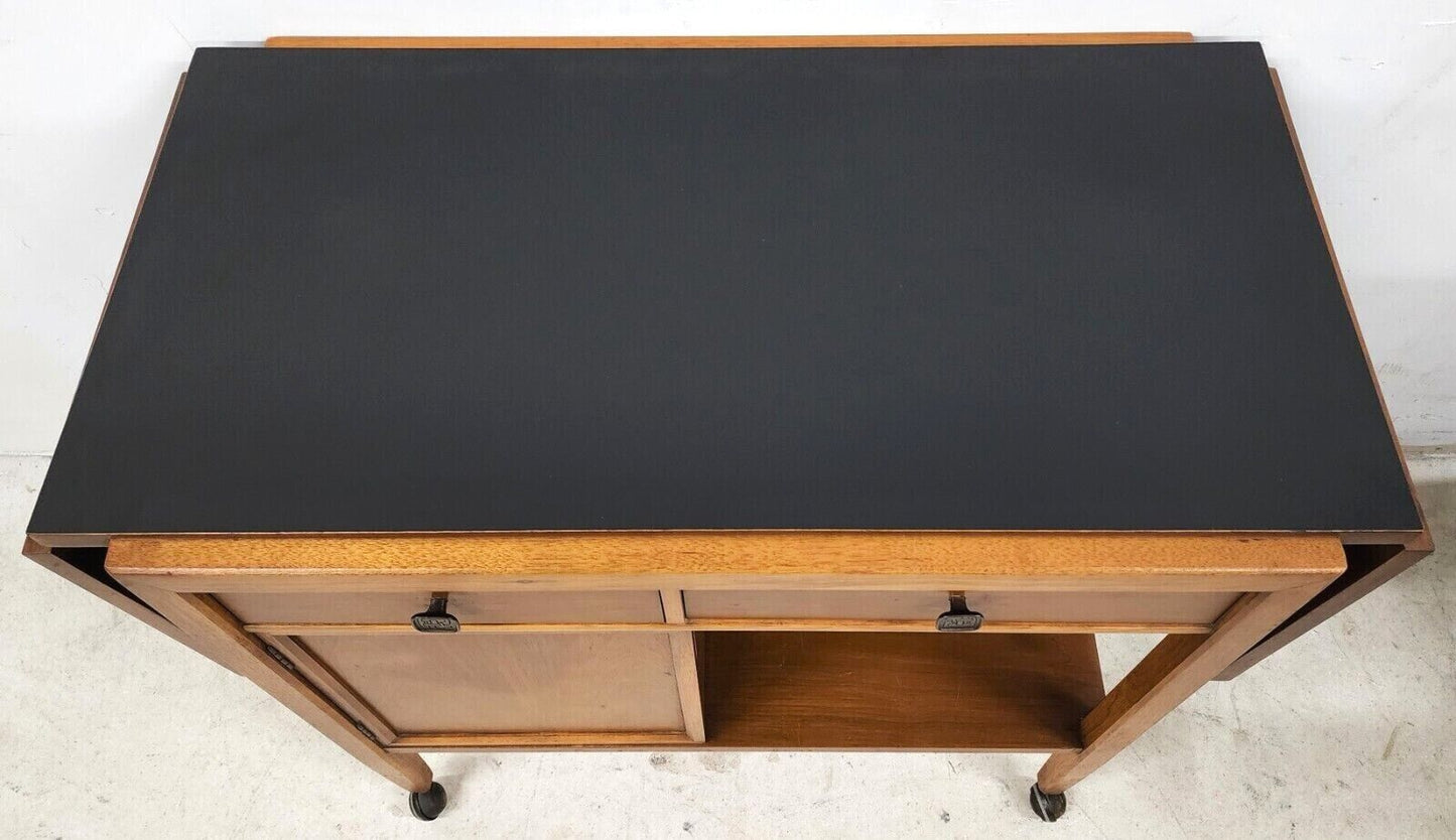 Vintage MCM Walnut Rolling Sideboard Buffet Bar Cart by KROEHLER