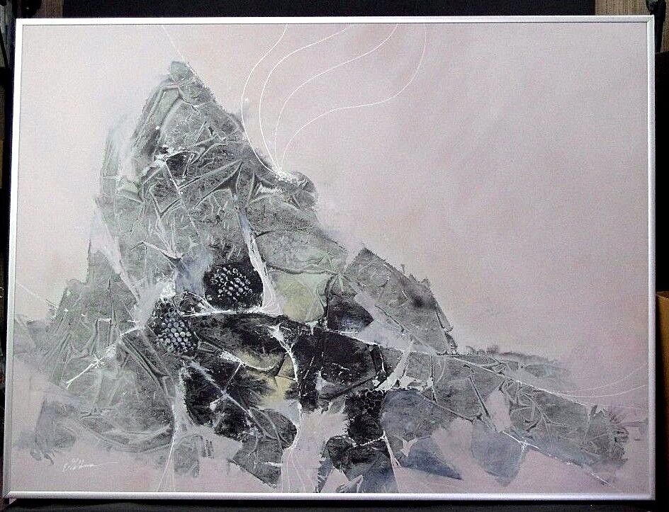 Edward Goldman (1916-2006) Abstract Acrylic Canvas Painting Signed Titled 48"