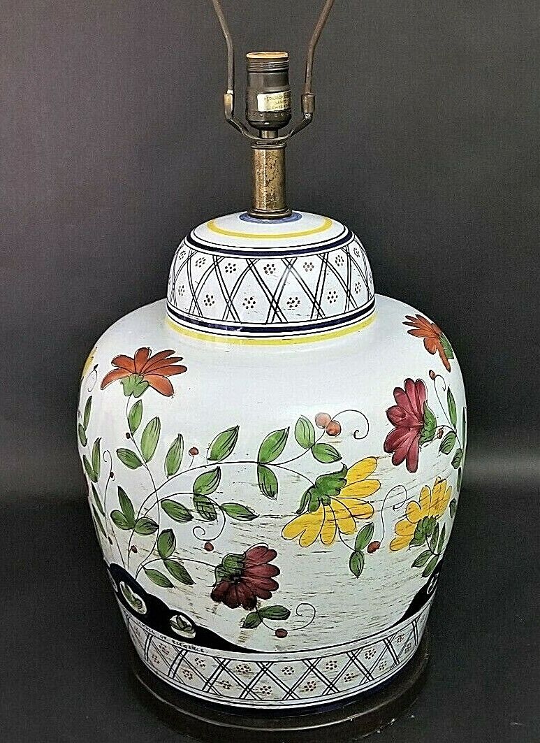 Large Signed FREDERICK COOPER Asian Chinoiserie Figures and Flowers Table Lamp
