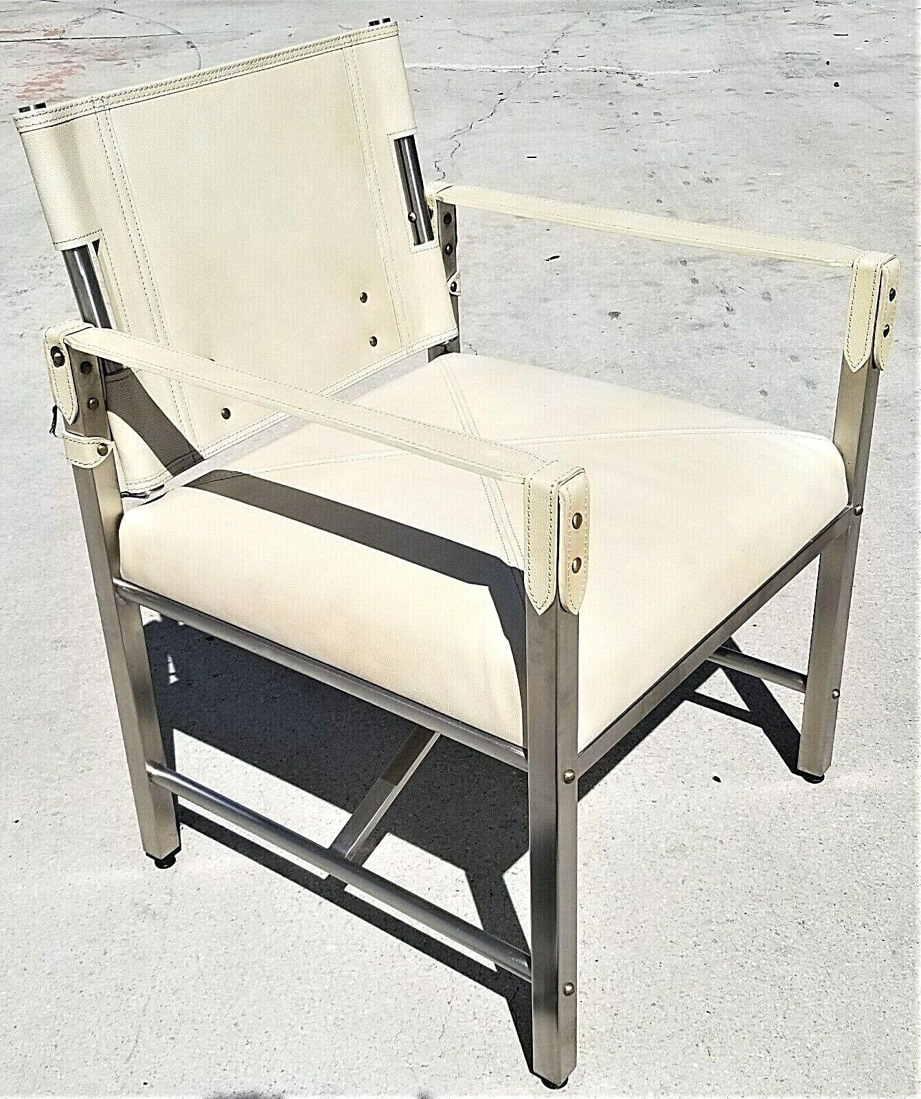 PALECEK Campaign Style Genuine Leather and Chrome Armchair