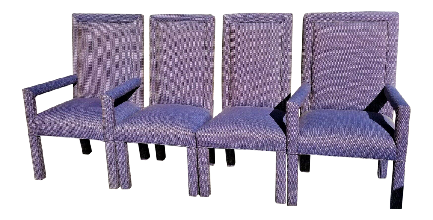 Set of 4 High End Upholstered Blue Parsons Dining Chairs Spring Supported Seats