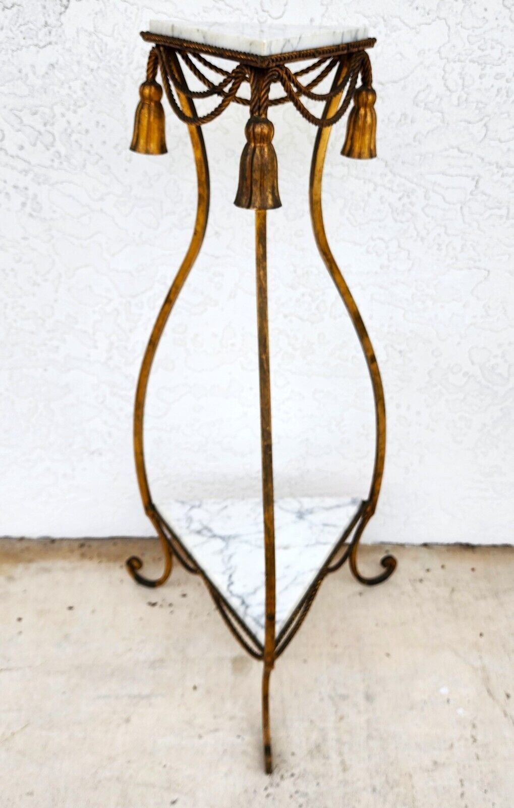 Rope and Tassel Gilt Pedestal with Carrera Marble Vintage