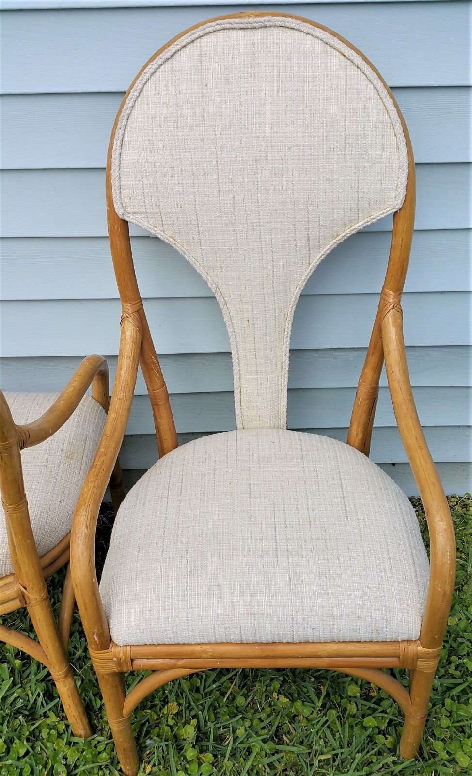 Mid Century Modern Regency Bamboo Bentwood Rattan Fan Back Armchairs - Set of 2