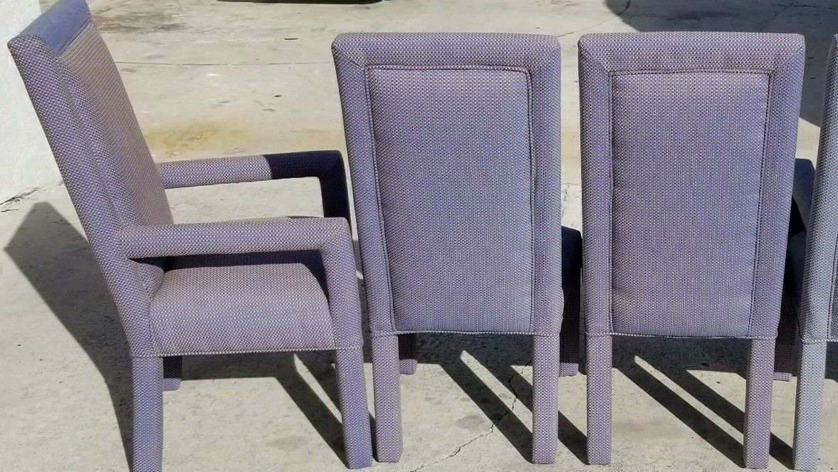 Set of 4 High End Upholstered Blue Parsons Dining Chairs Spring Supported Seats