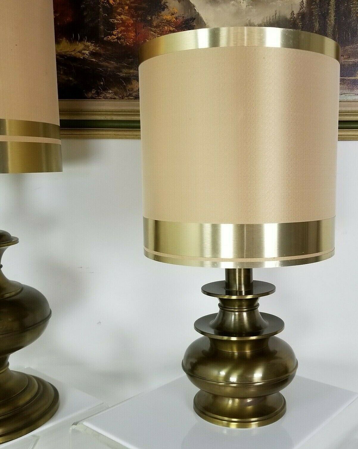 Magnificent 30" Vintage MCM Lamp w Brass Wrapped Shade Mid Century Modern