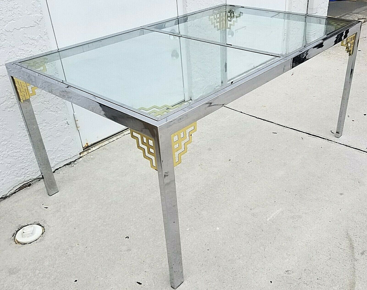 MCM 1970's MASTERCRAFT Style Hollywood Regency Chrome and Glass Dining Table 60"