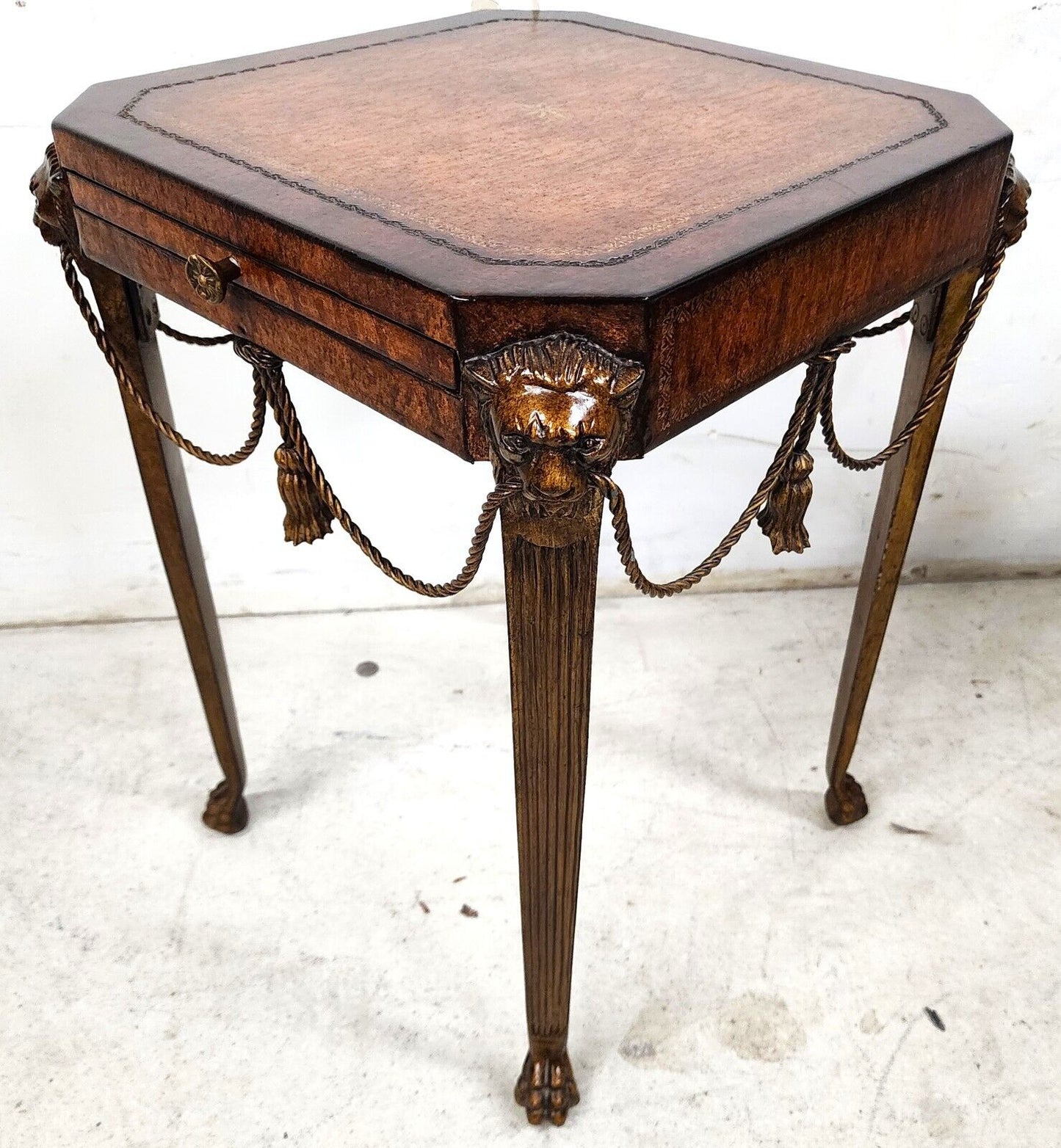 Maitland Smith Style Bronze Lions Rope & Tassel Side Drink Table