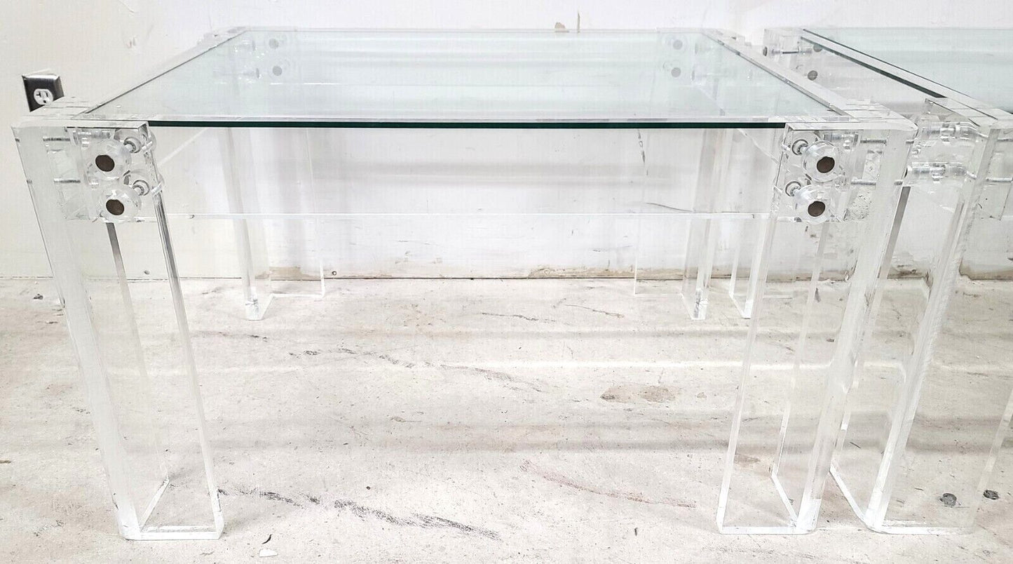 Oversized 1970s Vintage MCM Lucite Glass Side End Tables