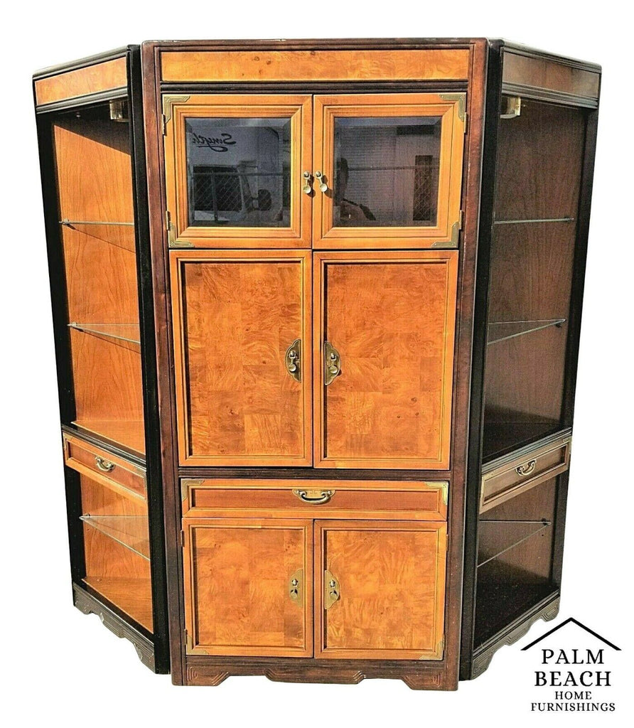 3 Piece BROYHILL Asian Chinoiserie Lighted Dry Bar Cabinet with Display Cases