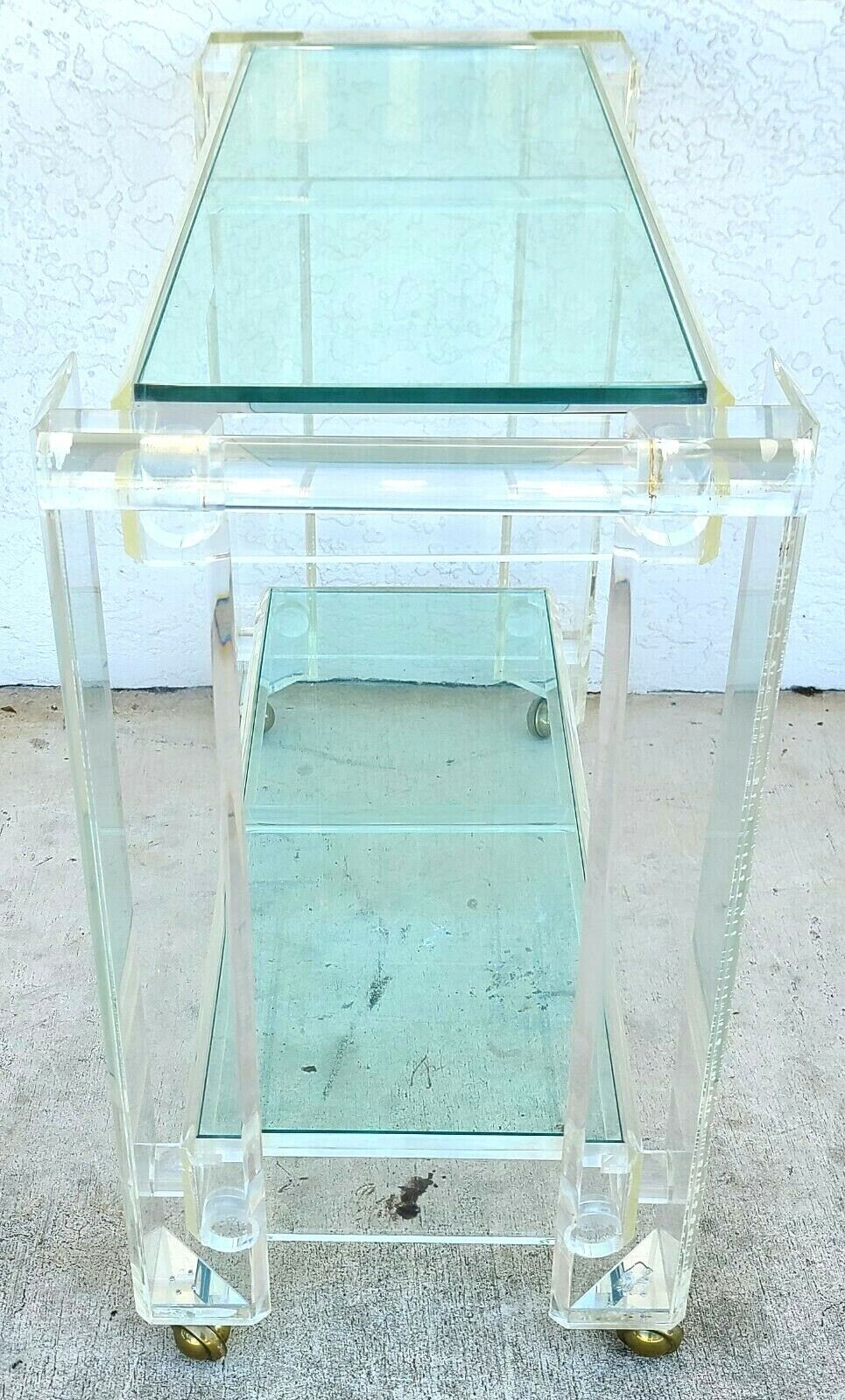 Vintage 1970s Lucite & Glass Rolling Bar Serving Cart