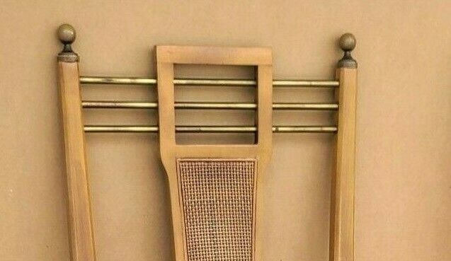 Set of 4 1950's MCM J L METZ Brass Solid Wood & Cane Dining Chairs
