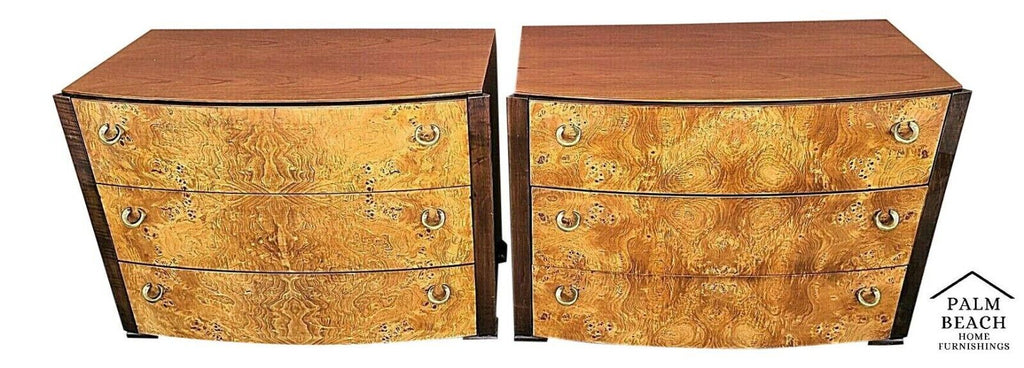 MCM Pair of Vintage HICKORY WHITE Briar Burl Wood Nightstands Chests