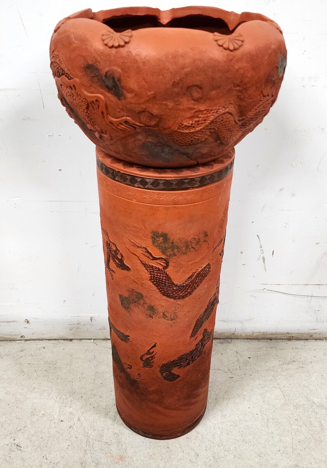 Japanese Tokoname Meiji Redware Pottery Plant Stand