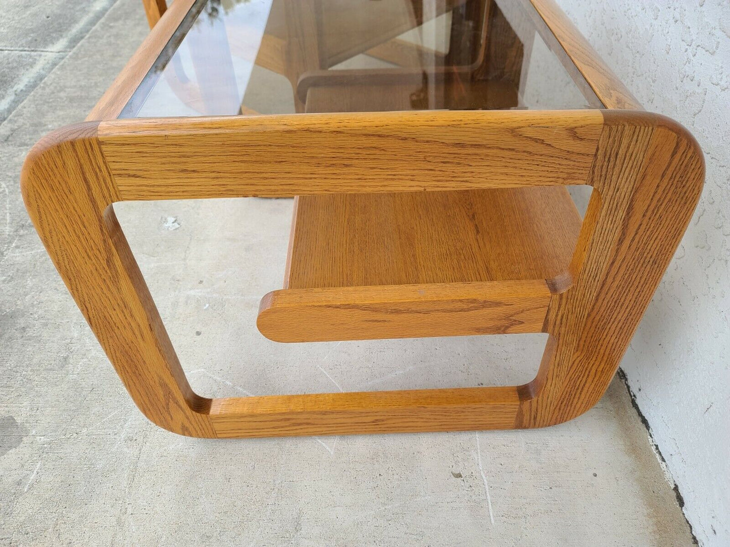 (2) 1970's Mid Century Modern Hodges Mersman Oak Smoked Glass End Tables