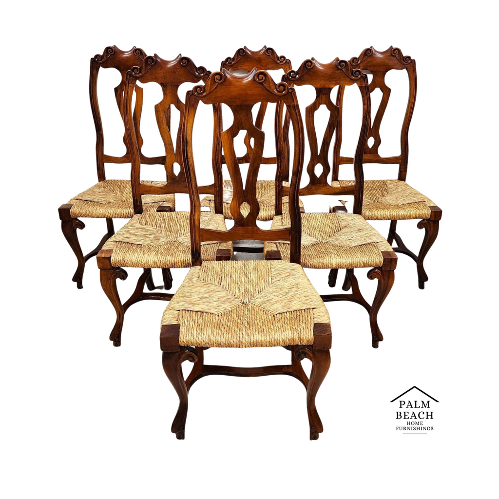 Italian Venetian Dining Chairs Walnut Rush Seat Hand Made (6)