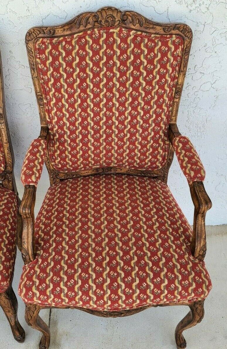 (4) Newly Upholstered French Provincial Louis XV Style Solid Wood Dining Chairs