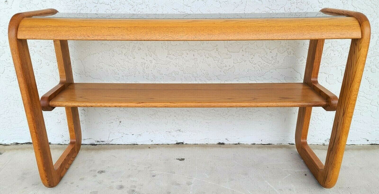 1970's Mid Century Modern Hodges Mersman Oak Smoked Glass Console Sofa Table