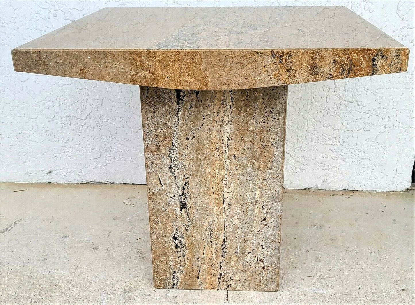 Italian Walnut Travertine Marble Side End Table by Stone International