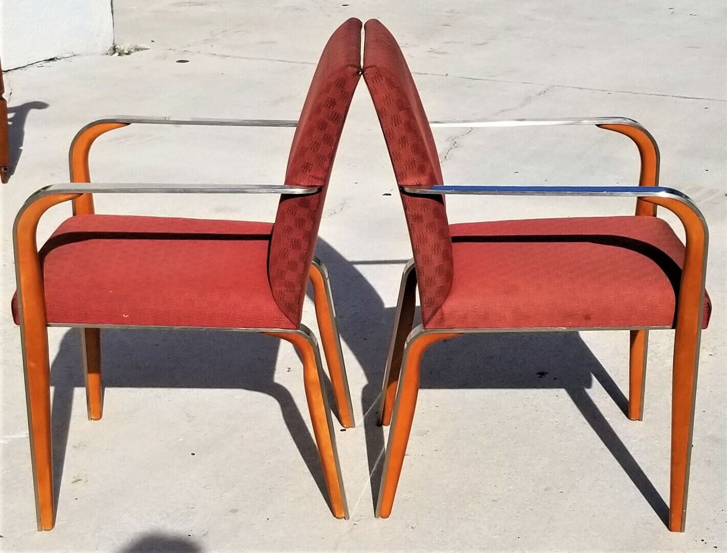 Set of 2 MCM Solid Chrome & Wood Dining Armchairs Accent Chairs