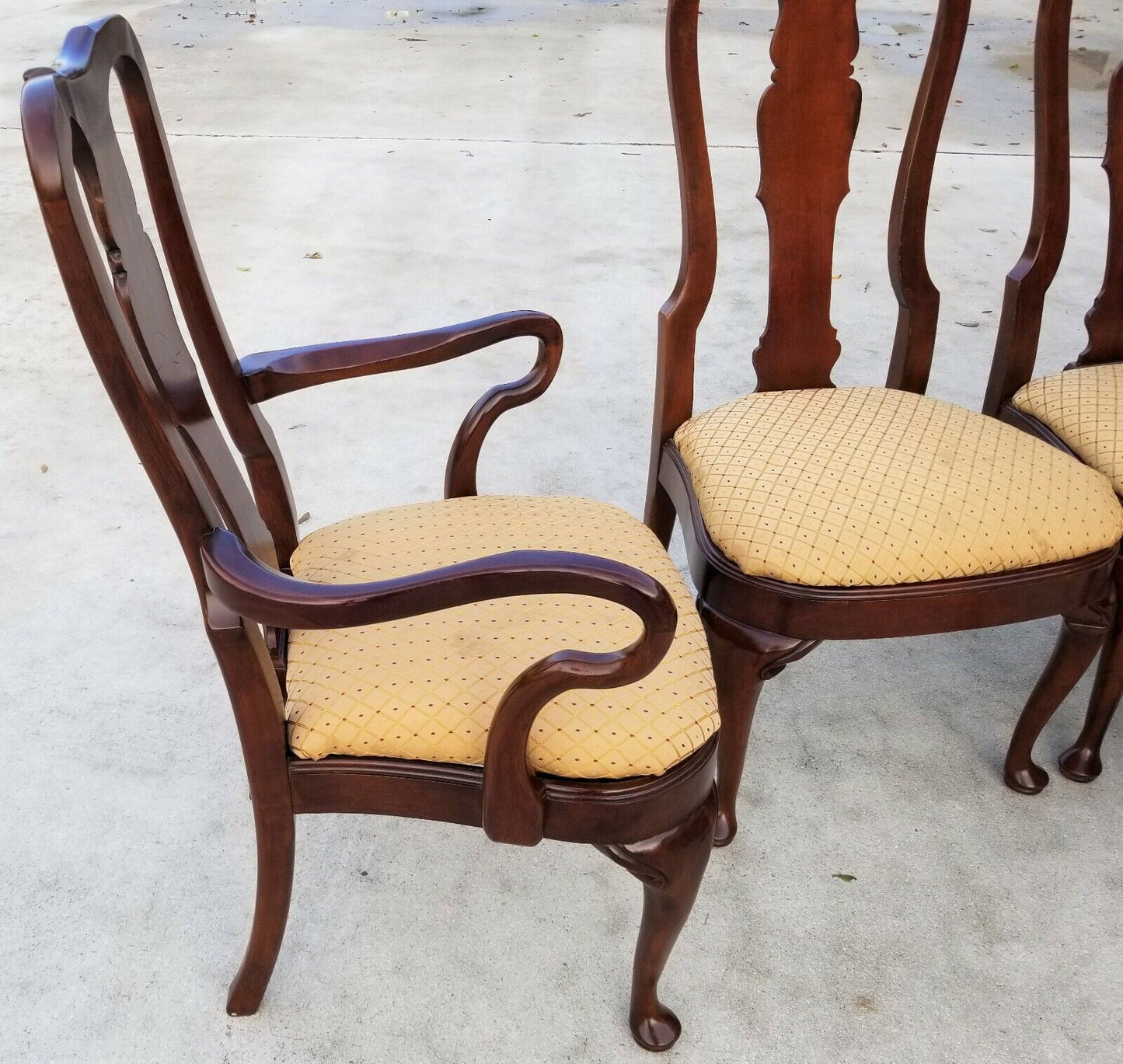 Vintage Solid Mahogany George II Queen Anne Splat Back Dining Chairs - Set of 6