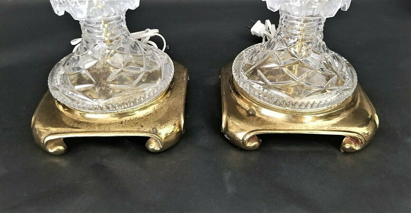 Vintage Large French Cut Lead Crystal Table Lamps - A Pair