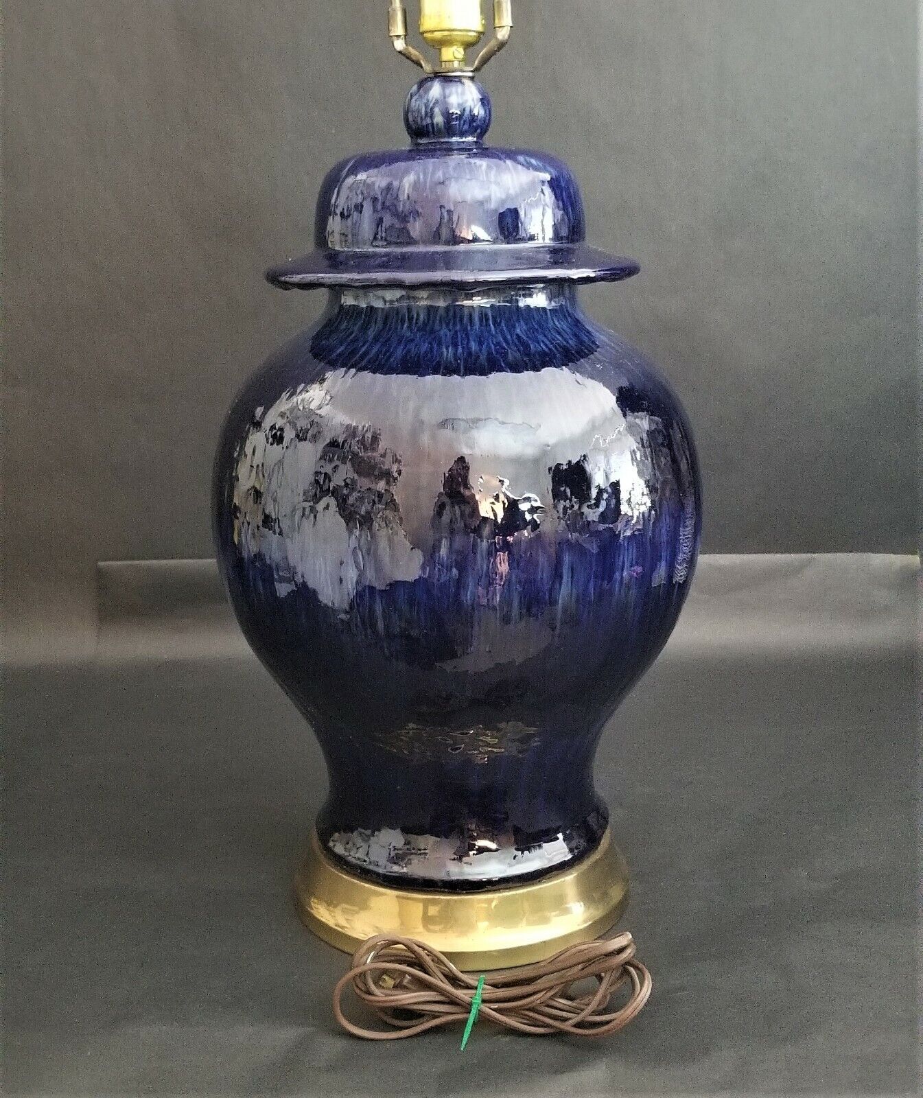 PAUL HANSON Cobalt Blue Drip Glaze Ceramic Ginger Jar Lamp with Matching Shade