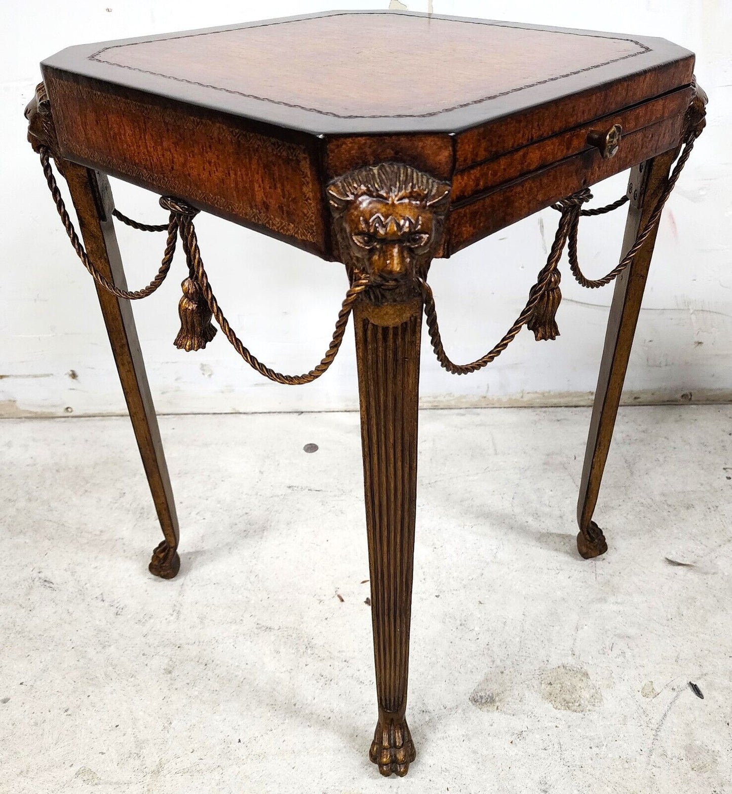 Maitland Smith Style Bronze Lions Rope & Tassel Side Drink Table