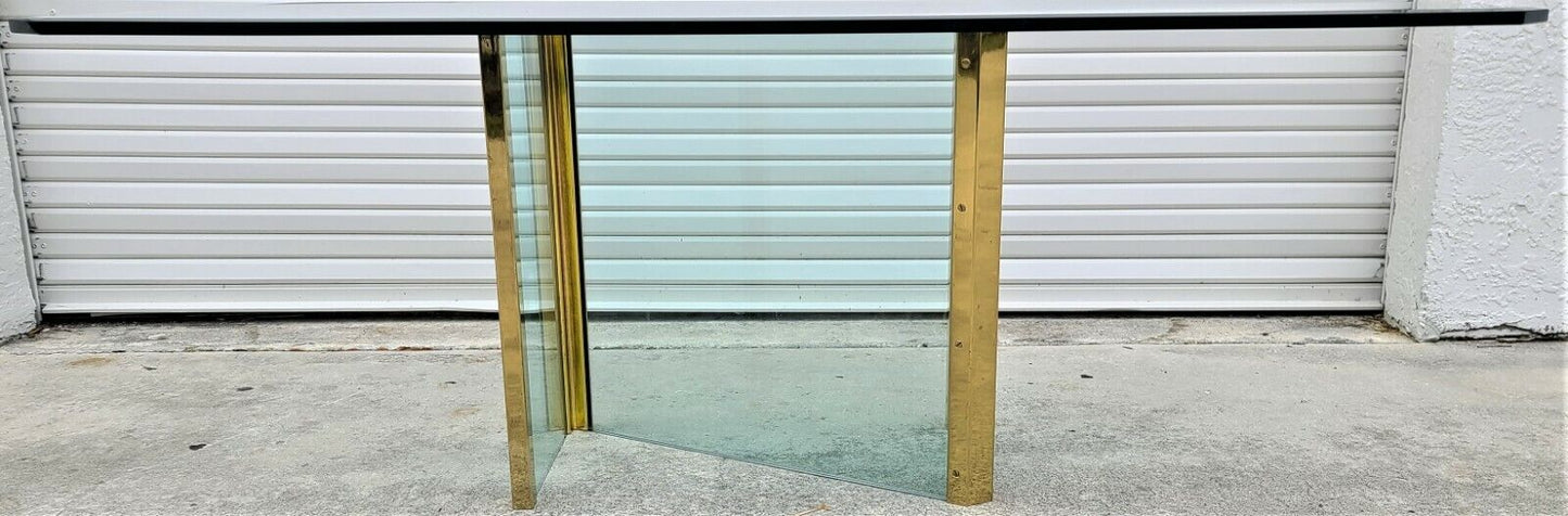 1970's Leon Rosen for PACE COLLECTION Glass & Brass Dining Table 72" x 40"