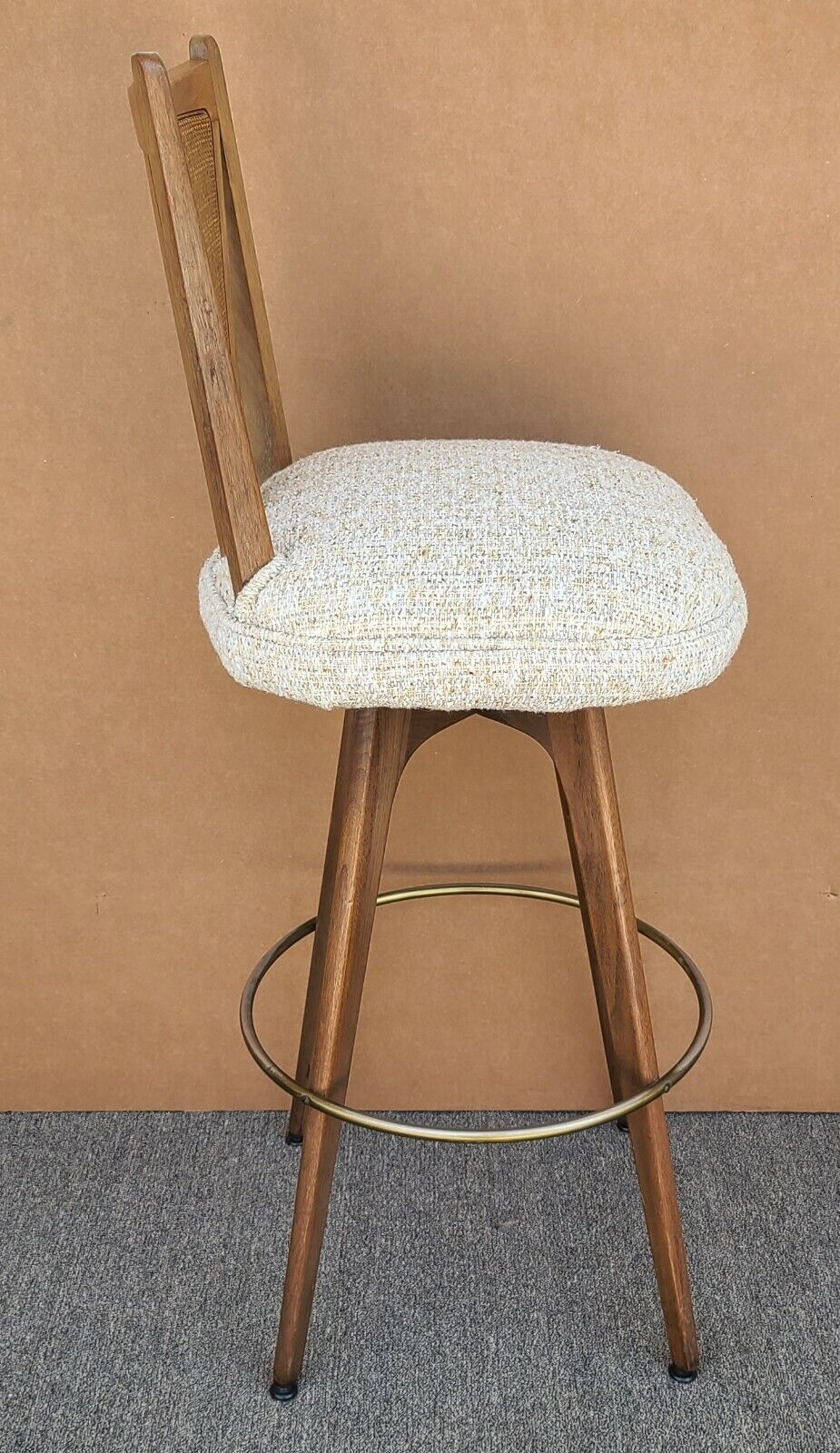 Vintage Mid Century Danish Modern Caned Back 360 Swivel Barstool