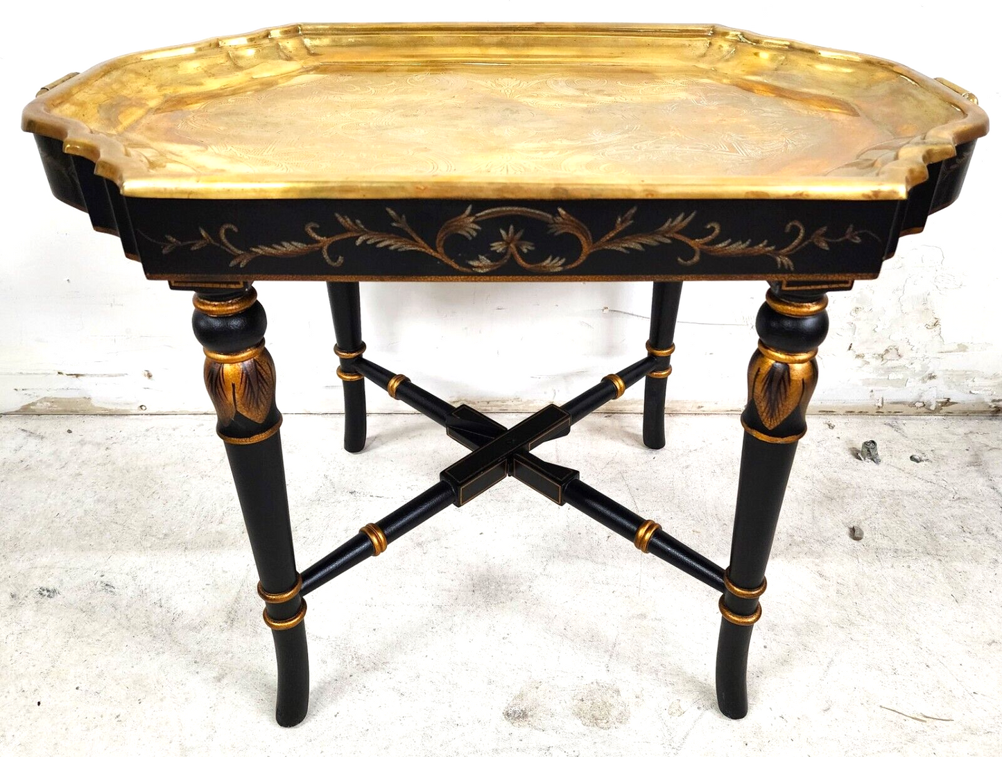 Brass Tray Table Vintage Regency Chinoiserie Asian