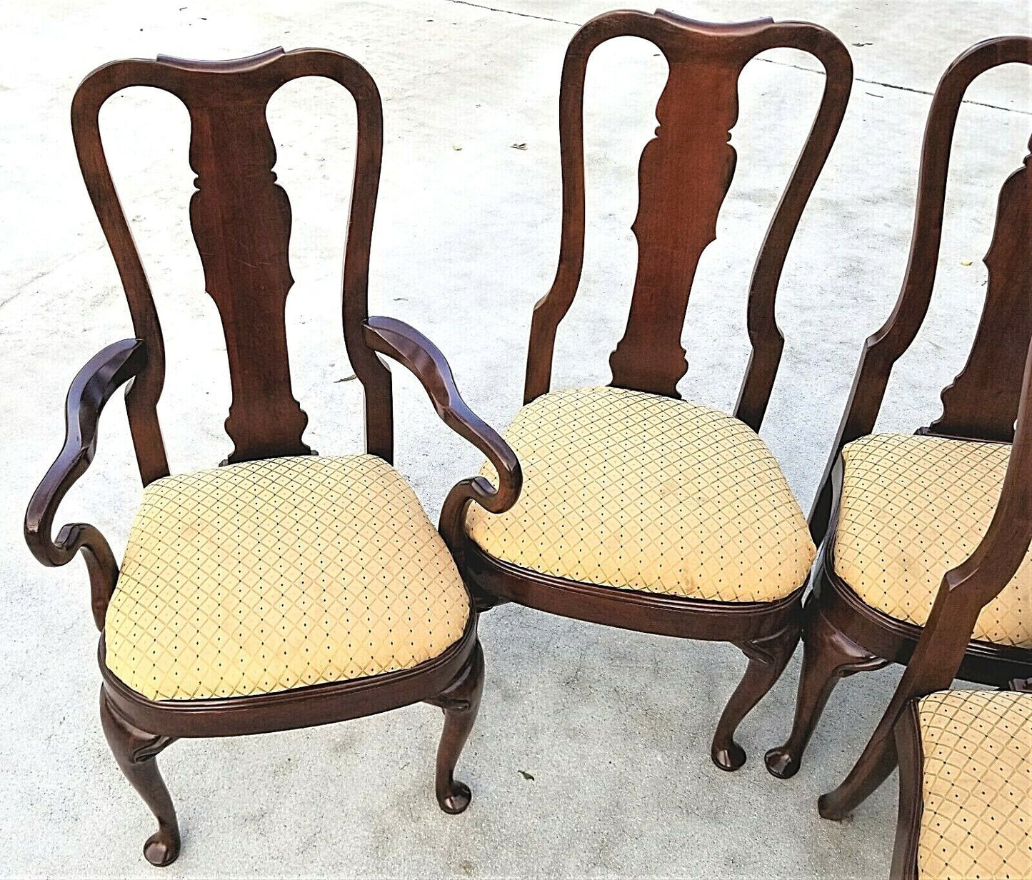 Vintage Solid Mahogany George II Queen Anne Splat Back Dining Chairs - Set of 6
