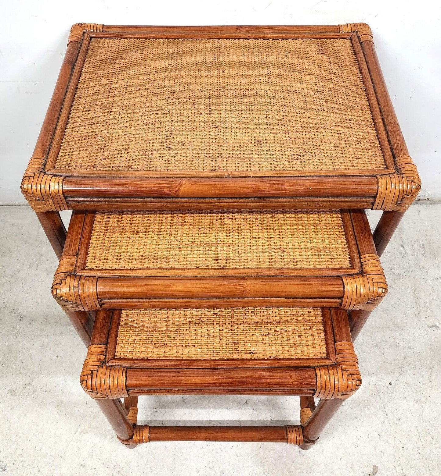 Bamboo Nesting Tables Rattan Wicker Set of 3